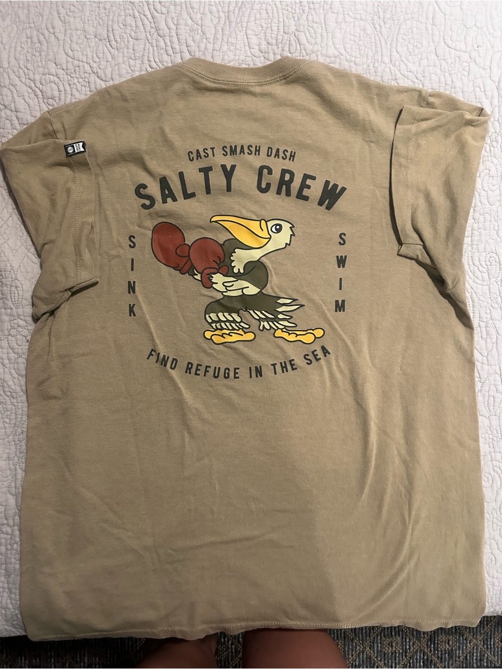 Salty Crew Men’s Large Cast Smash Dash Pelican Graphic T-Shirt Tan